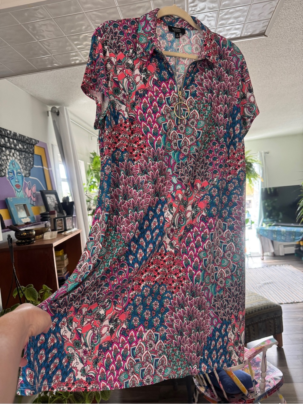 MSK Women Plus 1X Colorful Paisley Ring Zip A-Line Dress - Picture 2 of 9